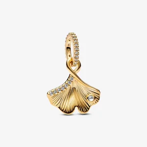(imagem para) Brinco Pandora Ginkgo banhado a ouro 14k com zircônia cúbica incolor - 762428C01