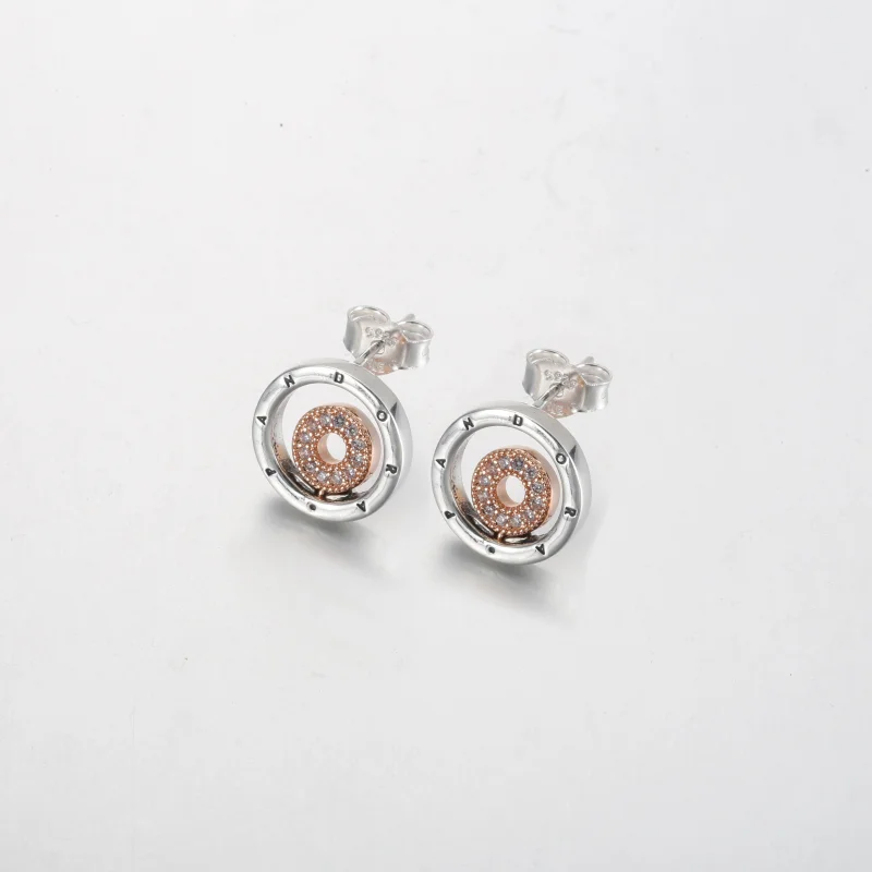 (imagem para) Brincos de Argola com Logo Two-tone Pandora Signature - 282314C01 - Visualizar 2