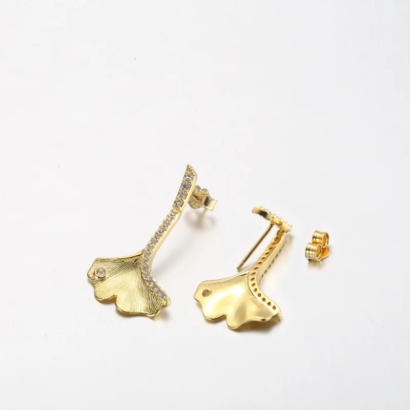 (imagem para) Brincos de argola Pandora Ginkgo banhados a ouro 14k - 262440C01 - Visualizar 3