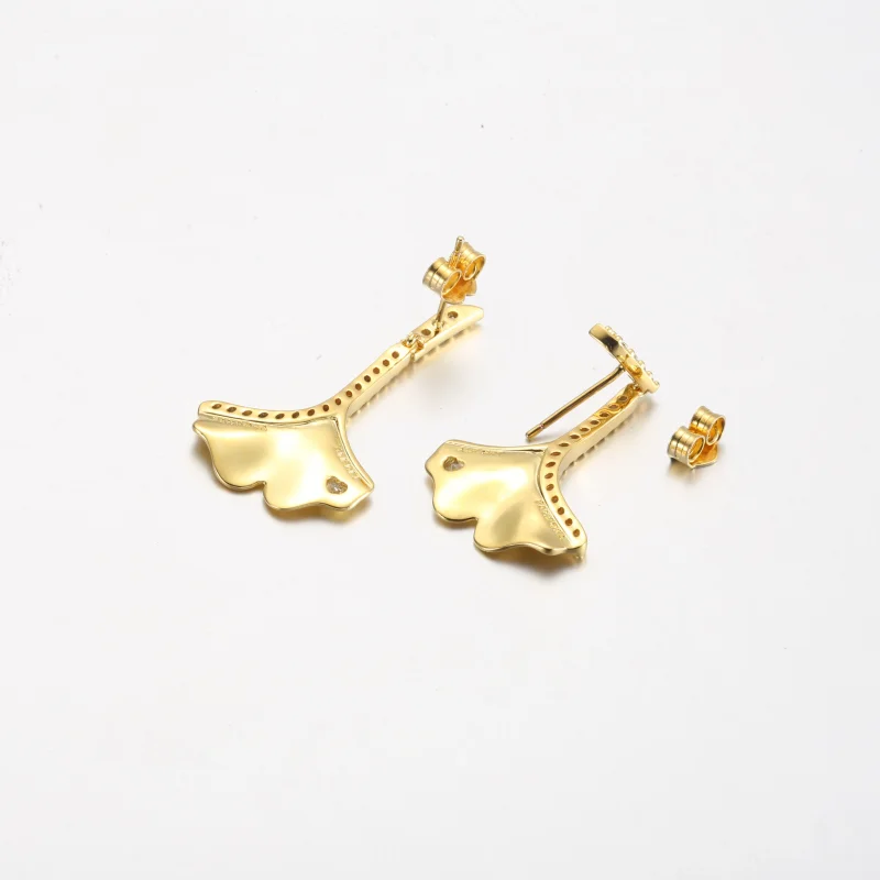 (imagem para) Brincos de argola Pandora Ginkgo banhados a ouro 14k - 262440C01 - Visualizar 5