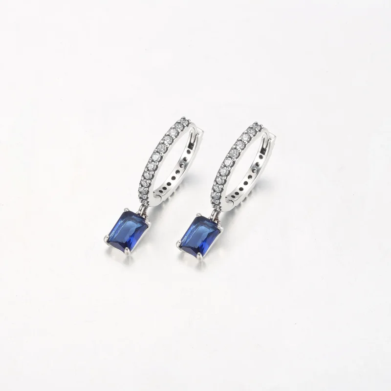 (imagem para) Brincos Pandora Blue Retangulares com Argola Cintilantes - 292381C01 - Visualizar 2