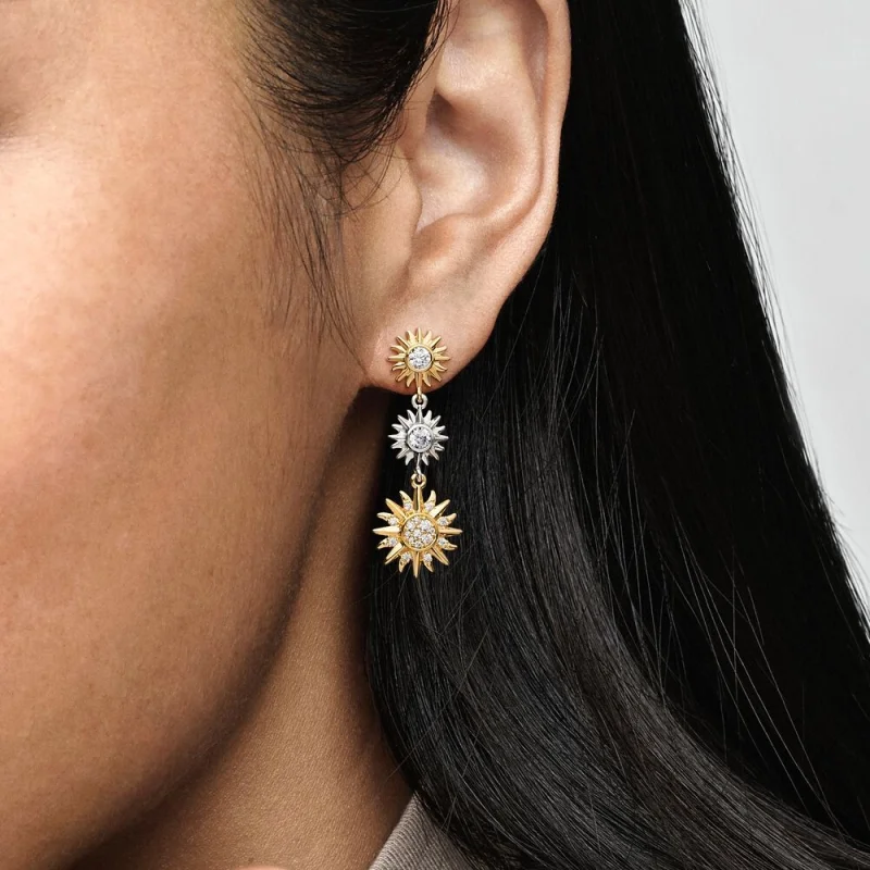 (imagem para) Brincos Pandora Sun em prata esterlina e banhados a ouro 14k - 262843C01 - Visualizar 2