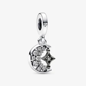 Charm Pandora Lua Crescente Brilhante e Estrela Giratória Pingente - 792781C01 (imagem para) Charm Pandora Lua Crescente Brilhante e Estrela Giratória Pingente - 792781C01