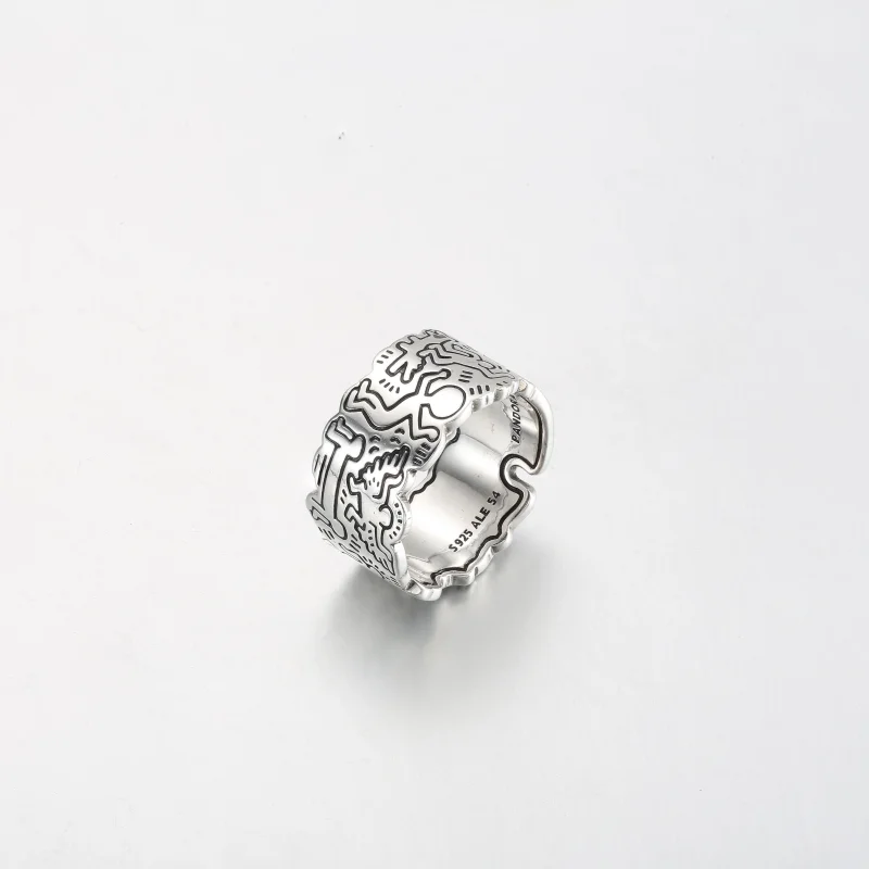 (imagem para) Keith Haring™ x Pandora Anjo Linear Amor e Pessoas Anel Largo - 192222C01 - Visualizar 2