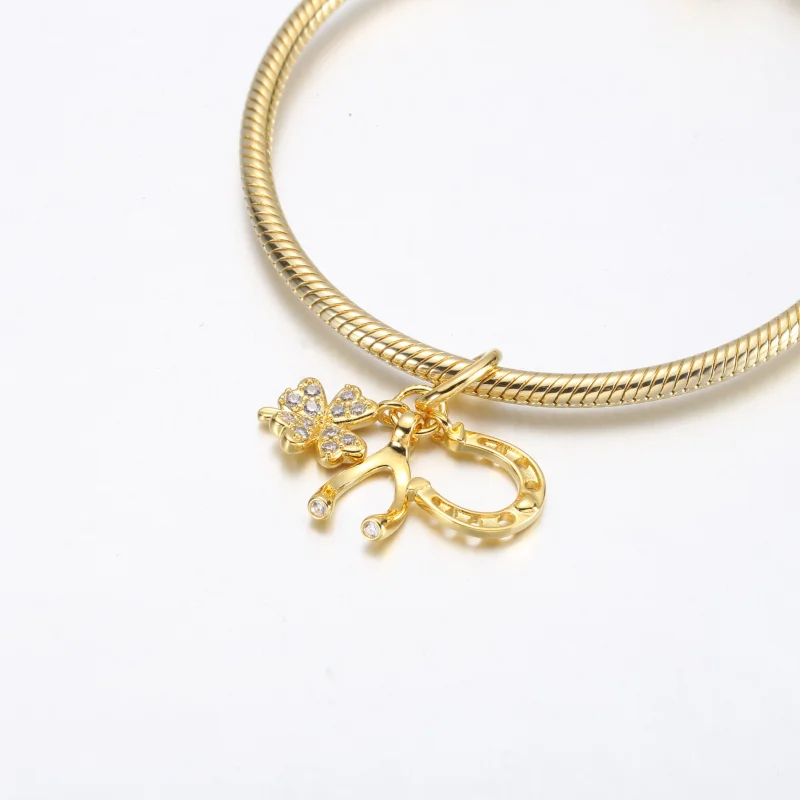 (imagem para) Pandora Lucky Clover, Wishbone & Horseshoe Dangle Charm - 752337c01 - Visualizar 4