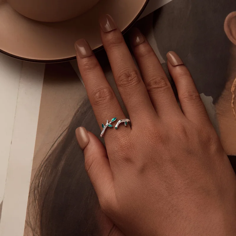 (imagem para) Anel Aberto Folha Estilo PANDORA - BSR517-E - Visualizar 6