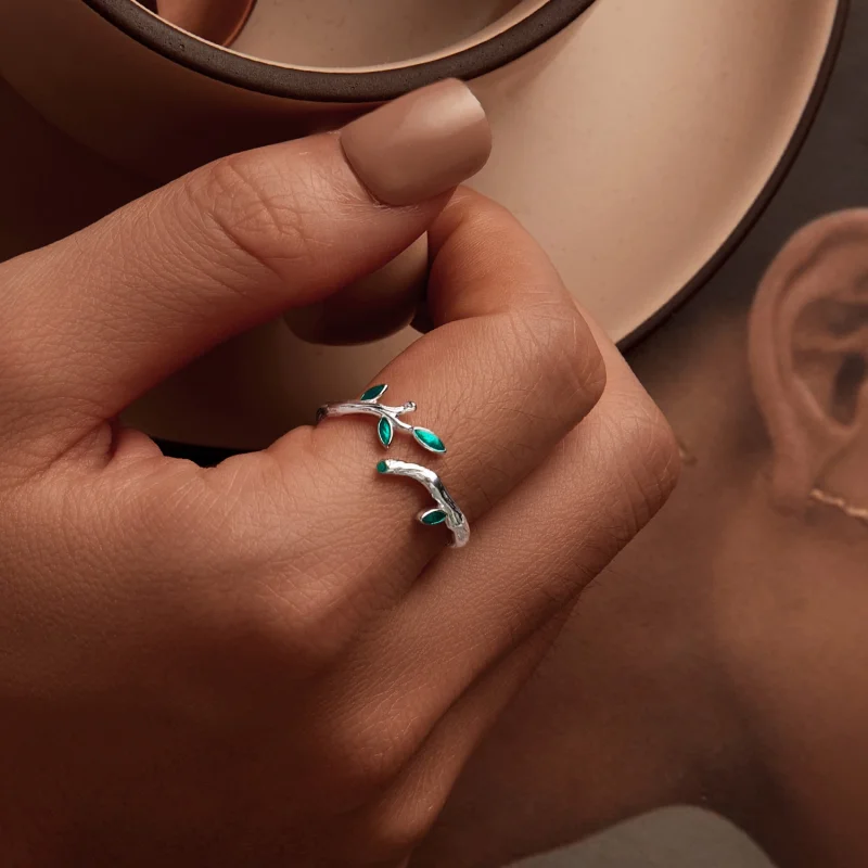 (imagem para) Anel Aberto Folha Estilo PANDORA - BSR517-E - Visualizar 7