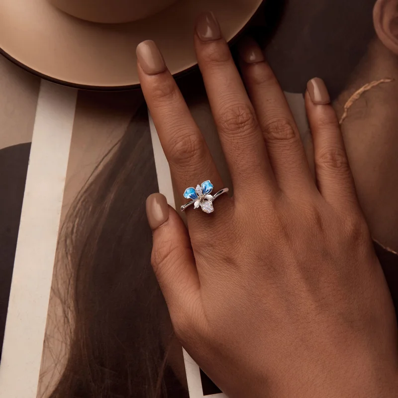 (imagem para) Anel Aberto Íris Azul Estilo PANDORA - BSR509-E - Visualizar 5