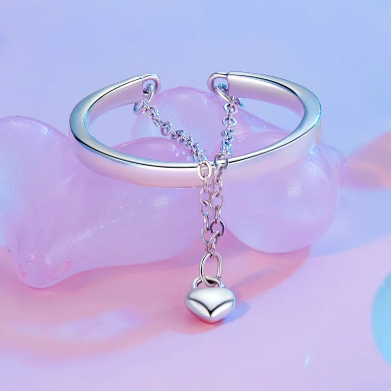 (imagem para) Anel Duplo Coração com Corrente Estilo PANDORA - SCR1004-E - Visualizar 2