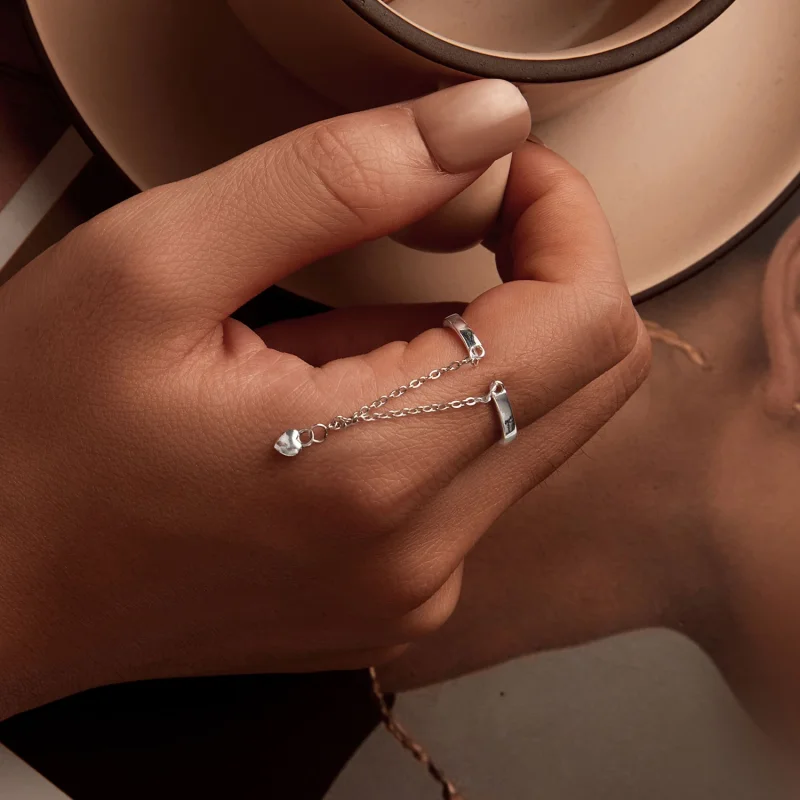 (imagem para) Anel Duplo Coração com Corrente Estilo PANDORA - SCR1004-E - Visualizar 4