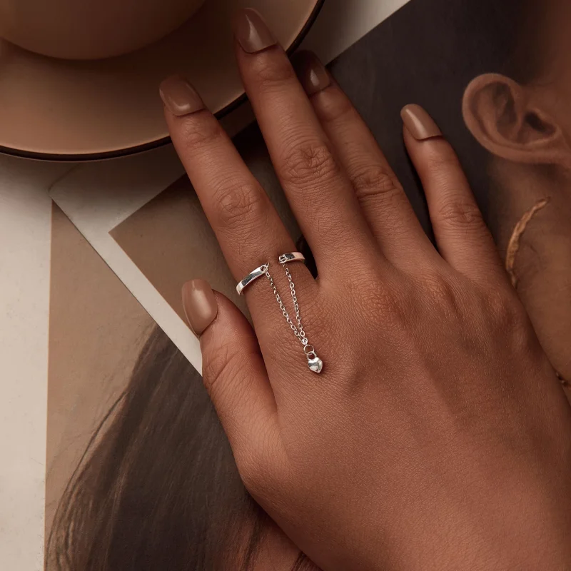 (imagem para) Anel Duplo Coração com Corrente Estilo PANDORA - SCR1004-E - Visualizar 5