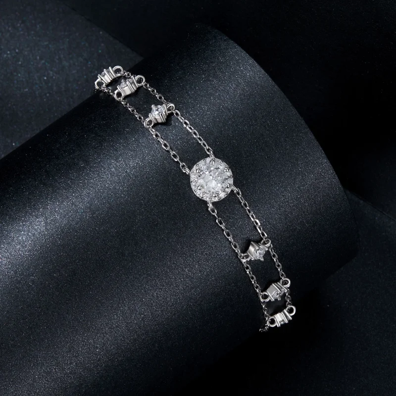 (imagem para) Bracelete PANDORA Style Sparkling Double Moissanite (Um Certificado) - MSB013 - Visualizar 2