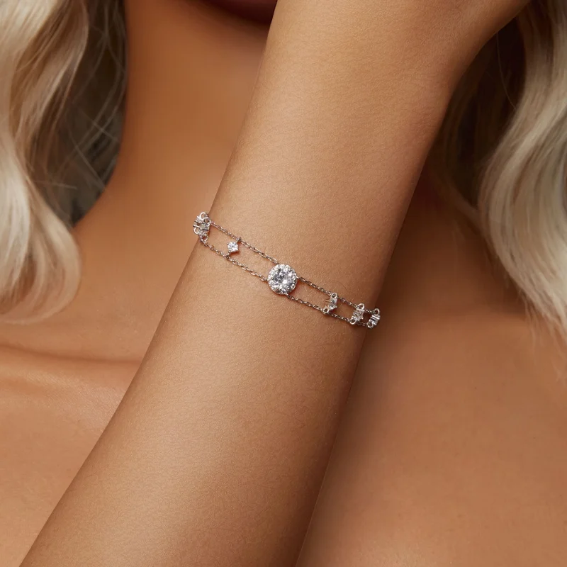 (imagem para) Bracelete PANDORA Style Sparkling Double Moissanite (Um Certificado) - MSB013 - Visualizar 5