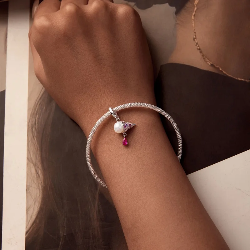 (imagem para) Brinco Pingente Sorvete de Pérola Natural Estilo PANDORA - BSC962 - Visualizar 5