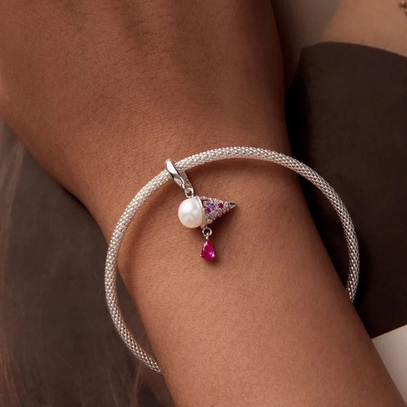 (imagem para) Brinco Pingente Sorvete de Pérola Natural Estilo PANDORA - BSC962 - Visualizar 6