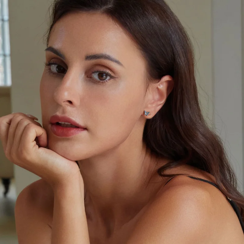 (imagem para) Brincos Borboleta Azul Estilo PANDORA - BSE957 - Visualizar 6