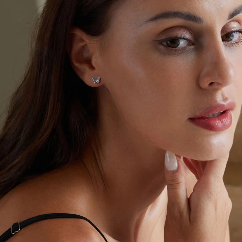 (imagem para) Brincos Borboleta Azul Estilo PANDORA - BSE957 - Visualizar 7