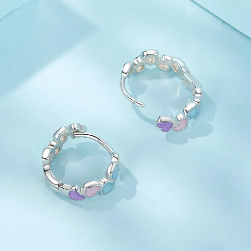 (imagem para) Brincos Coloridos em Formato de Coração no Estilo PANDORA - SCE1694 - Visualizar 4