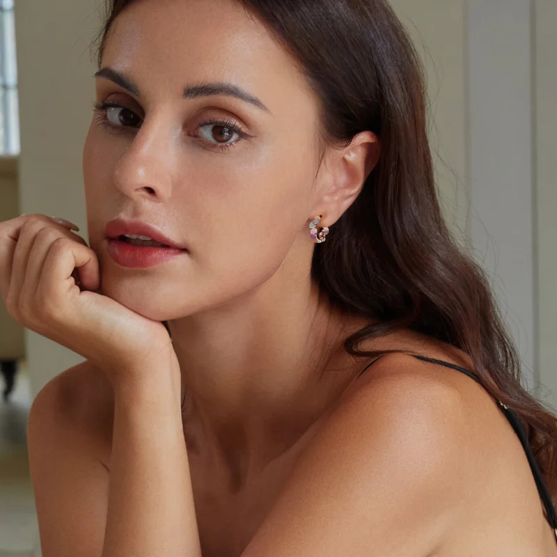 (imagem para) Brincos Coloridos em Formato de Coração no Estilo PANDORA - SCE1694 - Visualizar 6