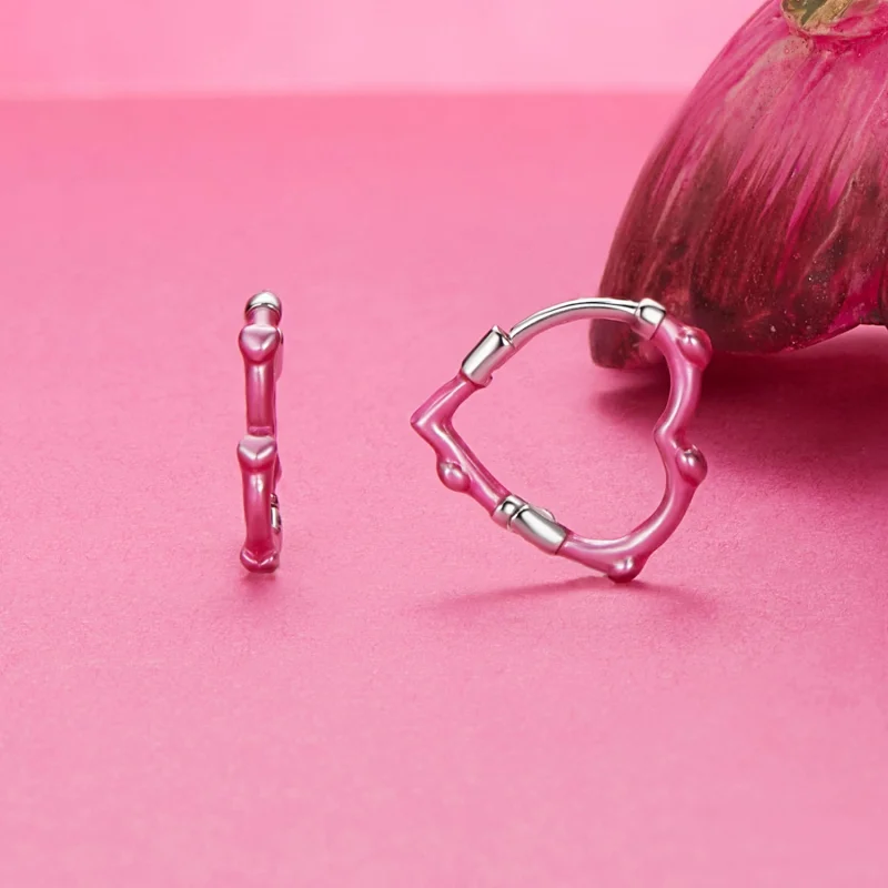 (imagem para) Brincos Coração com Rosa Estilo PANDORA - SCE1698 - Visualizar 2