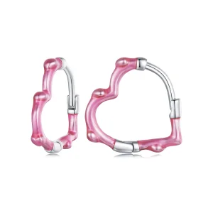 (imagem para) Brincos Coração com Rosa Estilo PANDORA - SCE1698