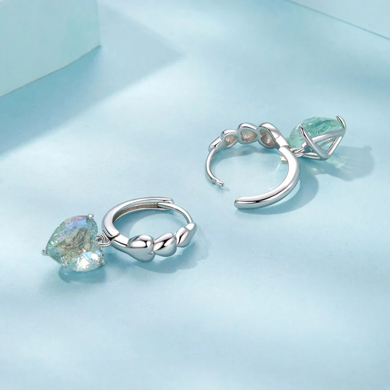 (imagem para) Brincos Coração em Zircônia Gelo Azul Verde Estilo PANDORA - SCE1706 - Visualizar 4