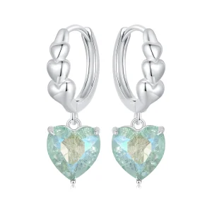 (imagem para) Brincos Coração em Zircônia Gelo Azul Verde Estilo PANDORA - SCE1706