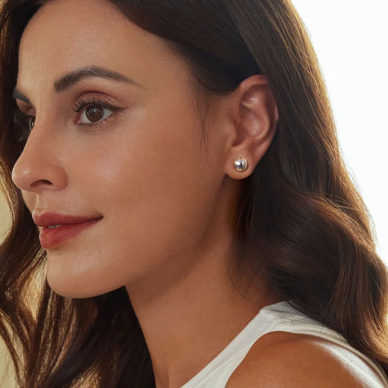 (imagem para) Brincos de Pino Bola Médio Estilo PANDORA - SCE1725-M - Visualizar 6