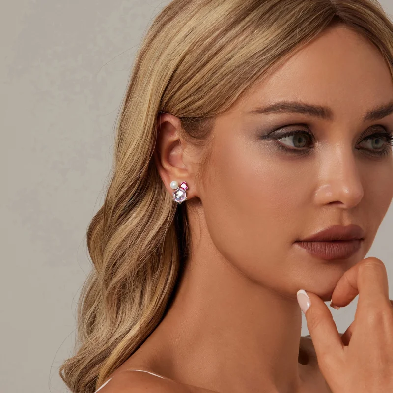 (imagem para) Brincos de Pérola Rosa Cintilante Estilo PANDORA - SCE1697 - Visualizar 7