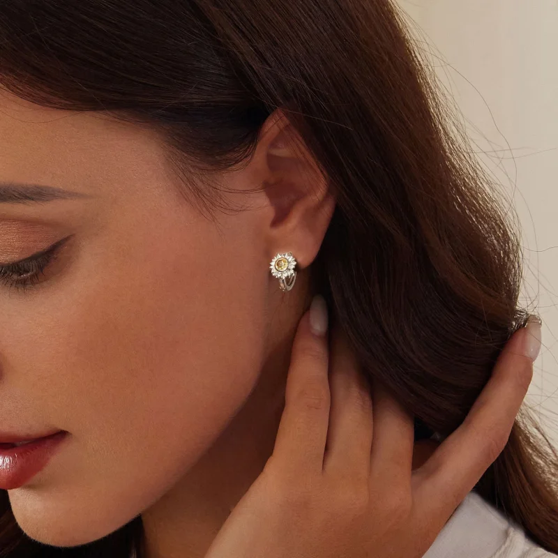 (imagem para) Brincos Estilo PANDORA de Girassol - BSE966 - Visualizar 7