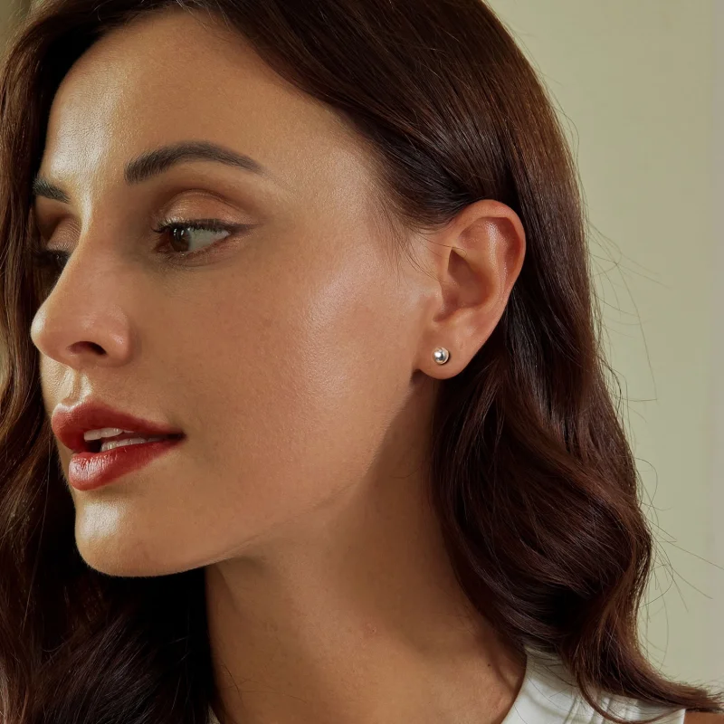 (imagem para) Brincos Pandora Style em Formato de Bolinha Pequena - SCE1725-S - Visualizar 6