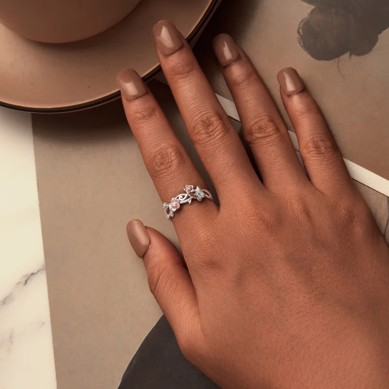 (imagem para) Anel Aberto Borboleta e Sakura Romântico Estilo PANDORA - BSR538-E - Visualizar 4