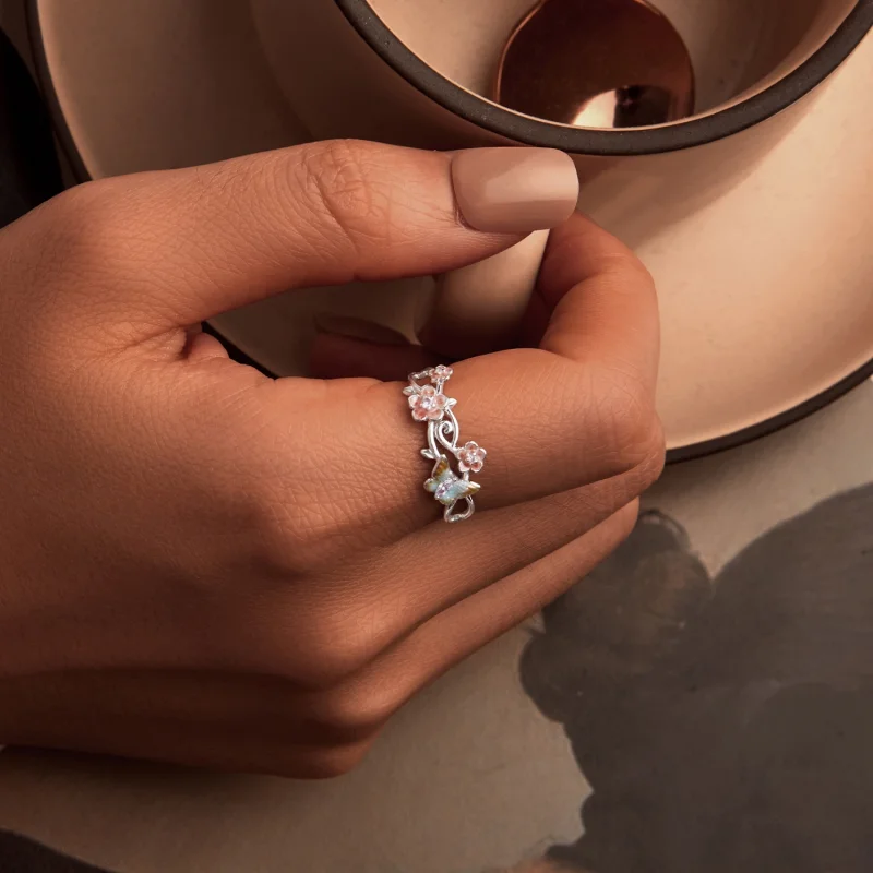 (imagem para) Anel Aberto Borboleta e Sakura Romântico Estilo PANDORA - BSR538-E - Visualizar 5