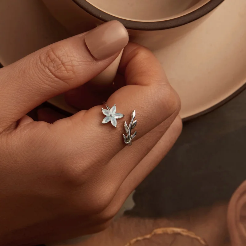 (imagem para) Anel Aberto de Flor Verde Estilo PANDORA - BSR533-E - Visualizar 4