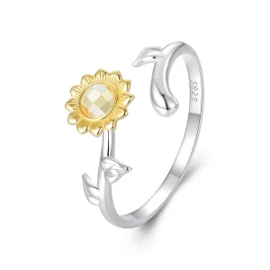 Anel Aberto Estilo PANDORA Girassol - BSR549-E (imagem para) Anel Aberto Estilo PANDORA Girassol - BSR549-E