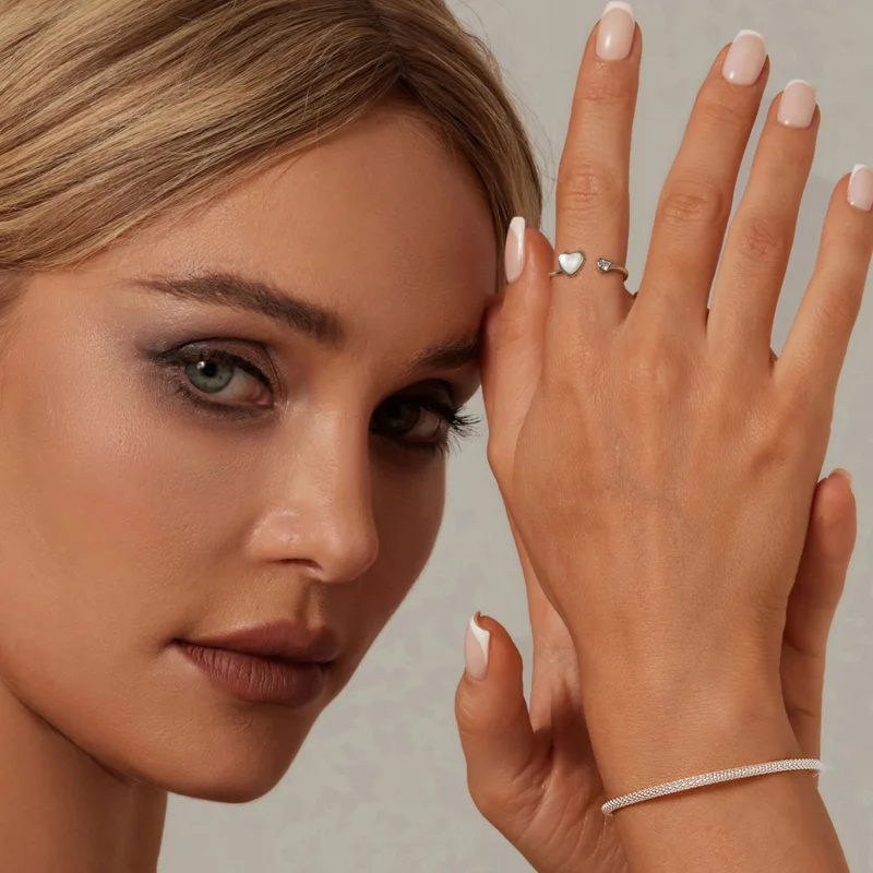 (imagem para) Anel Aberto Pandora Style Heart-Beating com Concha Branca - BSR520-E - Visualizar 4