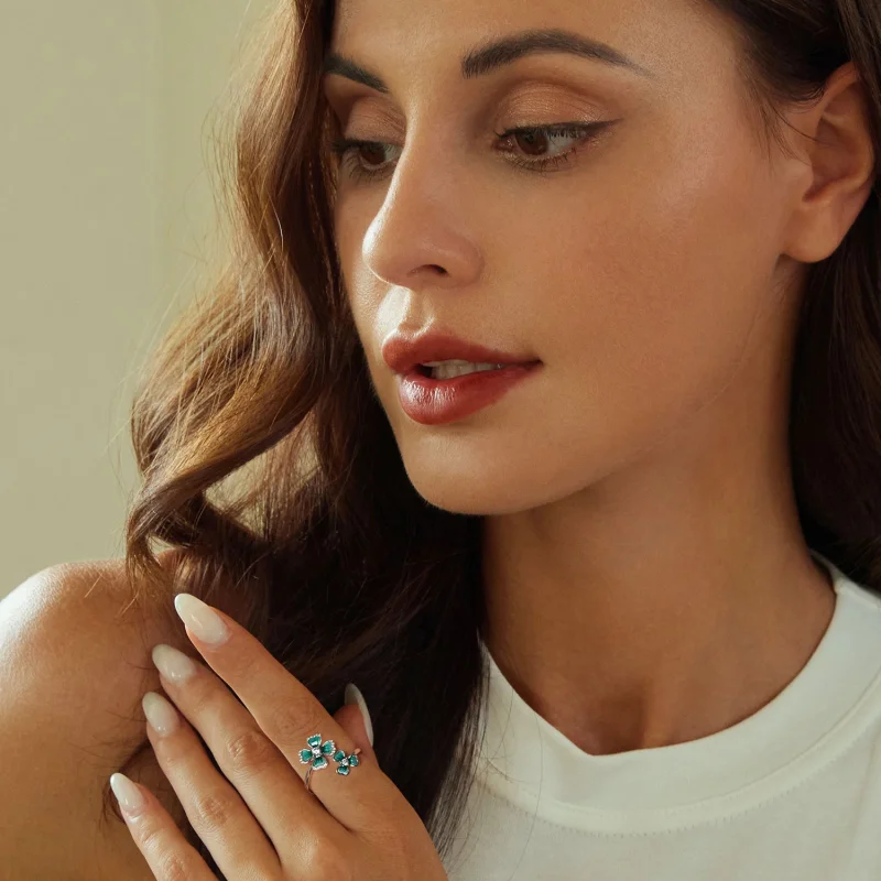 (imagem para) Anel Aberto Trevo de Quatro Folhas Estilo PANDORA - BSR528-E - Visualizar 5