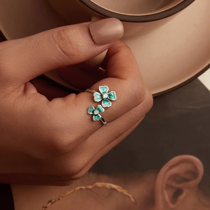 (imagem para) Anel Aberto Trevo de Quatro Folhas Estilo PANDORA - BSR528-E - Visualizar 7