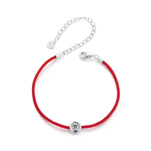 (imagem para) Bracelete de Cordão Vermelho com Moissanita Esmeralda Estilo PANDORA (Um Certificado) - MSB014