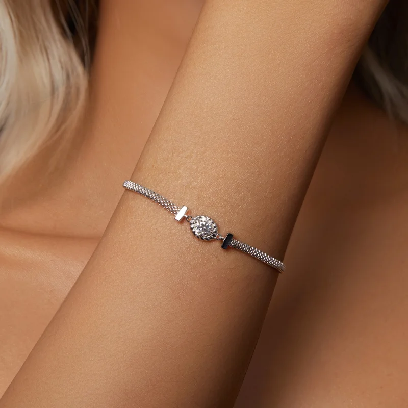 (imagem para) Bracelete de Prata Esterlina Entrançada com Moissanita Estilo PANDORA (Um Certif - Visualizar 4