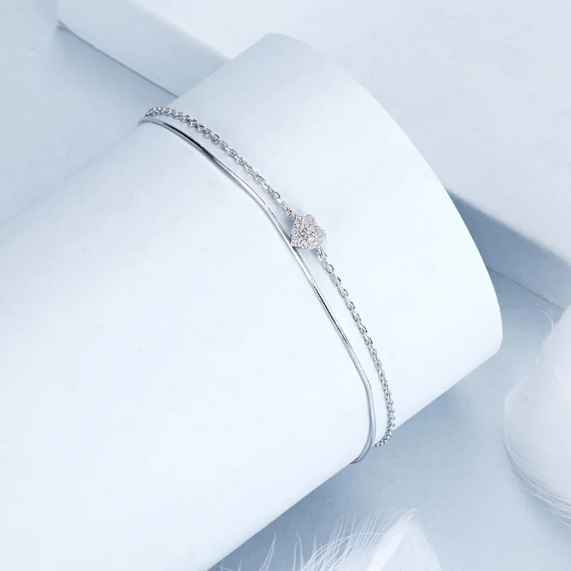 (imagem para) Bracelete Dupla Camada Coração Brilhante Estilo PANDORA - BSB169 - Visualizar 2