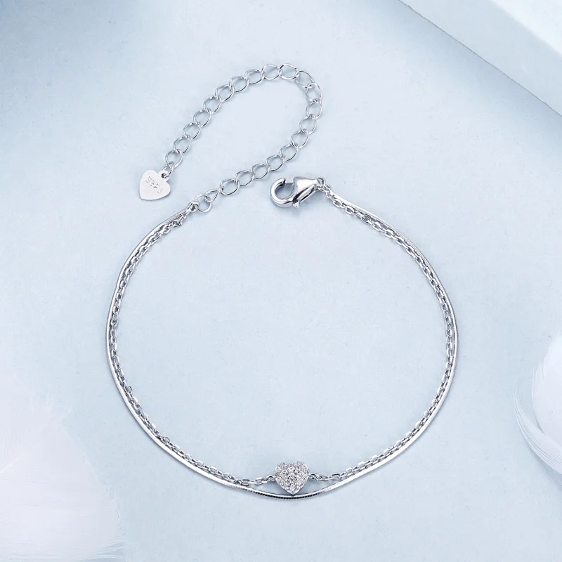 (imagem para) Bracelete Dupla Camada Coração Brilhante Estilo PANDORA - BSB169 - Visualizar 3