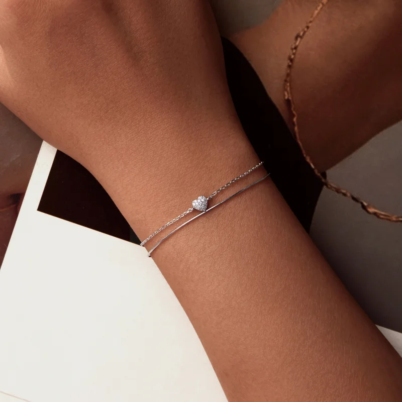 (imagem para) Bracelete Dupla Camada Coração Brilhante Estilo PANDORA - BSB169 - Visualizar 4