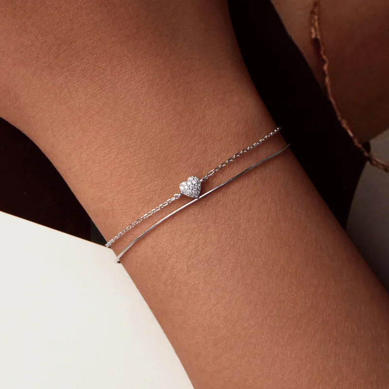 (imagem para) Bracelete Dupla Camada Coração Brilhante Estilo PANDORA - BSB169 - Visualizar 7