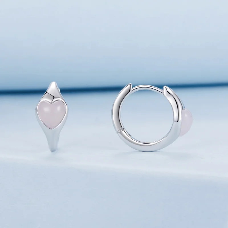 (imagem para) Brincos Coração Rosa Estilo PANDORA - BSE1000 - Visualizar 2