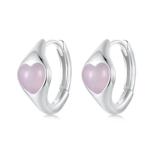 (imagem para) Brincos Coração Rosa Estilo PANDORA - BSE1000