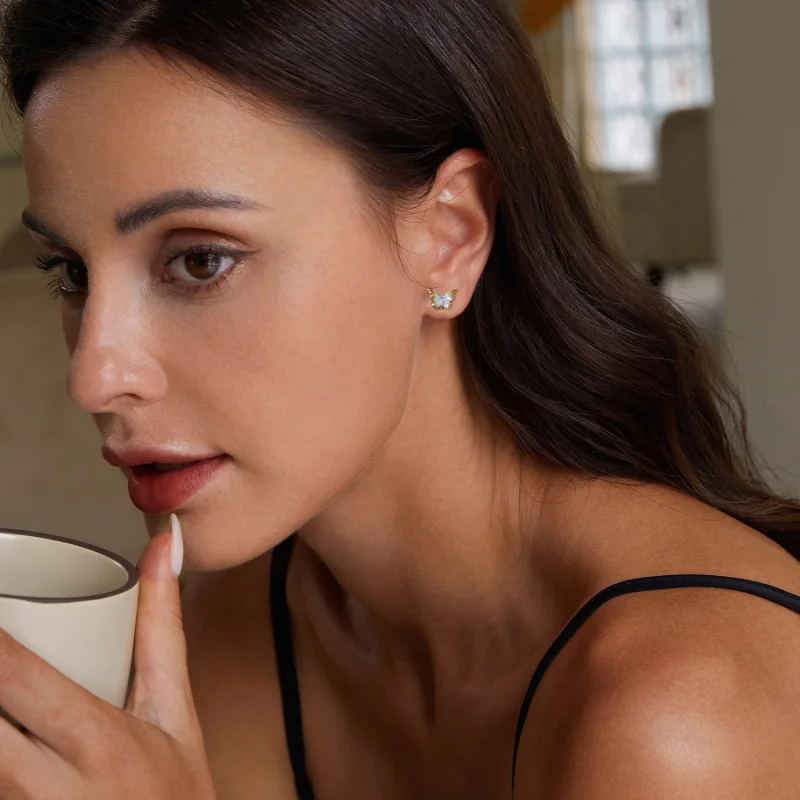 (imagem para) Brincos de Argola Borboleta Graciosa Estilo PANDORA - BSE993 - Visualizar 7