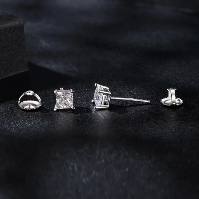 (imagem para) Brincos Estilo PANDORA com Moissanita Princesa (Dois Certificados) - MSE047-L - Visualizar 4