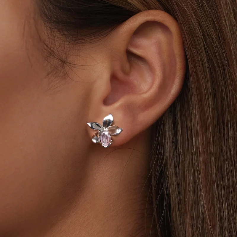 (imagem para) Brincos Estilo PANDORA Flor Rosa - SCE1723 - Visualizar 6