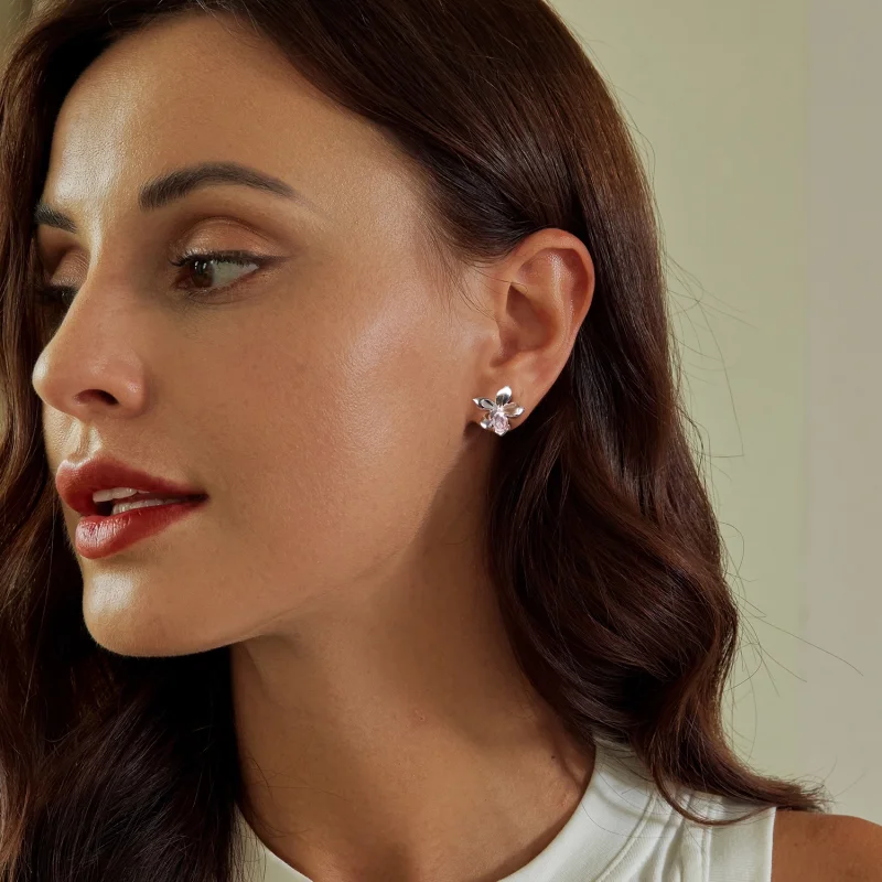 (imagem para) Brincos Estilo PANDORA Flor Rosa - SCE1723 - Visualizar 8